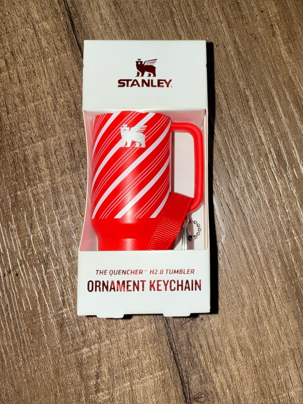 Stanley Quencher H2.0 Tumbler Ornament Keychain Red Candy Cane Stripe NIB